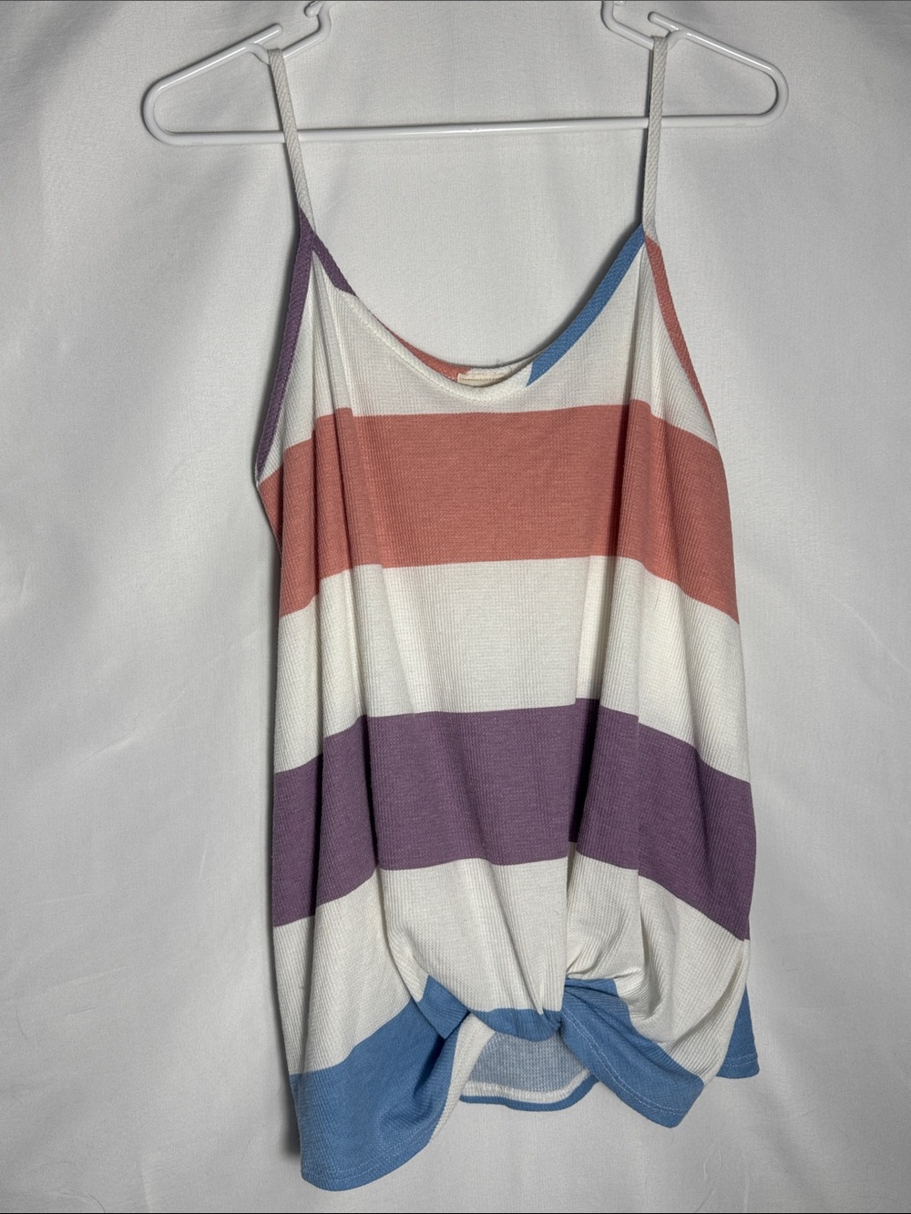 Lovely Melody Striped Knot-Front Cami Tank Top - White, Coral, Purple, Blue